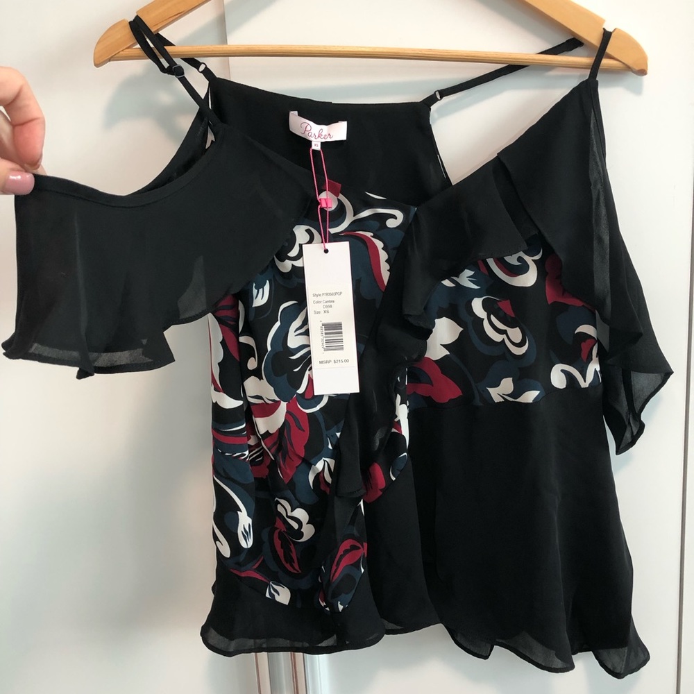Parker xs Black camisole blouse with drop sleeves